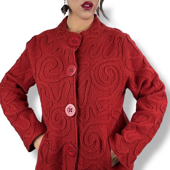 90's crimson pure wool abstract cardigan by NTCO NOMADIC TRADERS - Picture 6 of 17